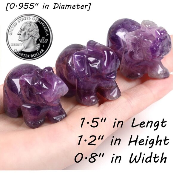 Amethyst Elephant Décor Statue Crystals Healing Stones Pocket Figurine Purple - Picture 3 of 6